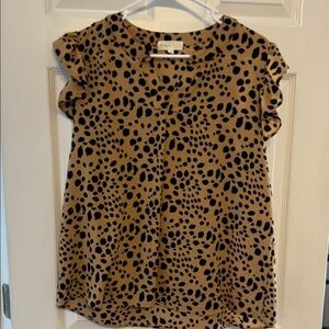 Perfect Peach Cheetah Patterned Ruffle Cap Sleeve Blouse - medium